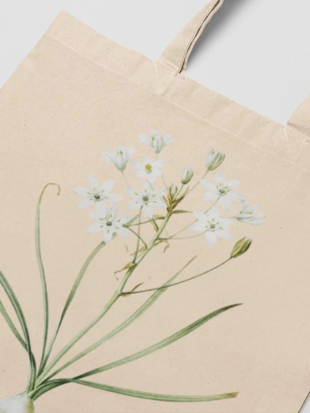 Star-Of-Bethlehem Vintage Floral Print Graphic Canvas Tote Bag